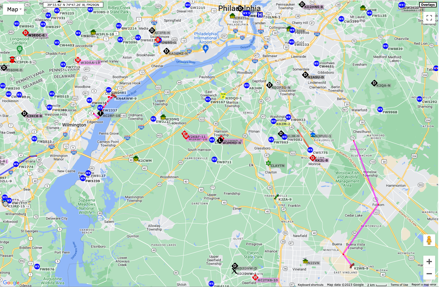 APRS activity near Philadelphia, PA on 2023-04-05