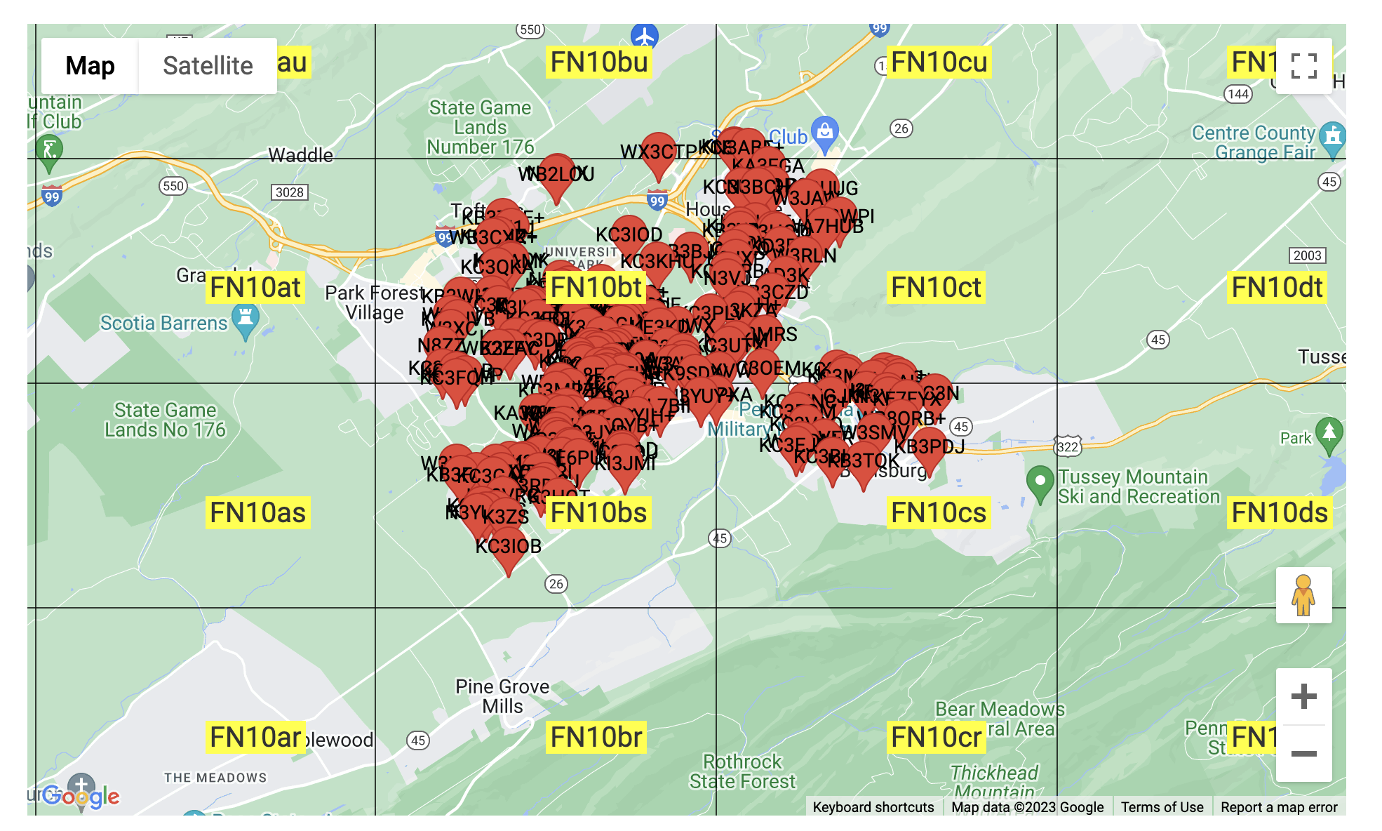 Hams in Zip code 16801 from https://haminfo.tetranz.com/map